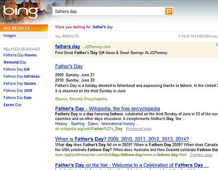 Bing Search - Fathers Day Query