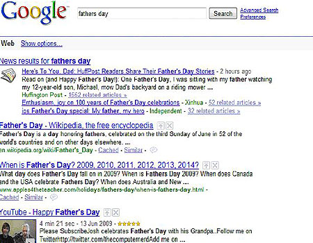 Google Search - Fathers Day Query Results